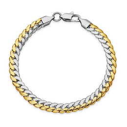 Steelx Stainless Steel Two-Tone Silver & Yellow Gold 7MM 7.5 Inch Flat Men's Curb Bracelet