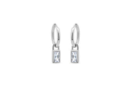 Casablanca Silver CZ Emerald Cut Hoop Earrings