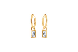 Casablanca Yellow Gold Plated CZ Emerald Cut Hoop Earrings
