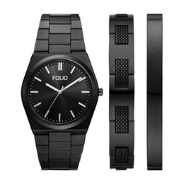 Fossil Men's Folio 3 Piece Black Bracelet and Watch Set