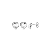 Casablanca Sterling Silver Heart Pearl Stud Earrings
