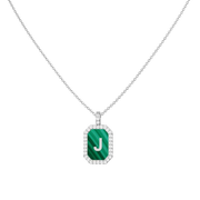 Rhodium Plated Silver Malachite Zodiac & Initial Necklace – Octagon AW24N004R