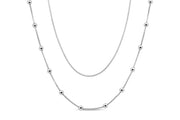 Silver Double Strand 18 Inch Box Chain Necklace With Beads