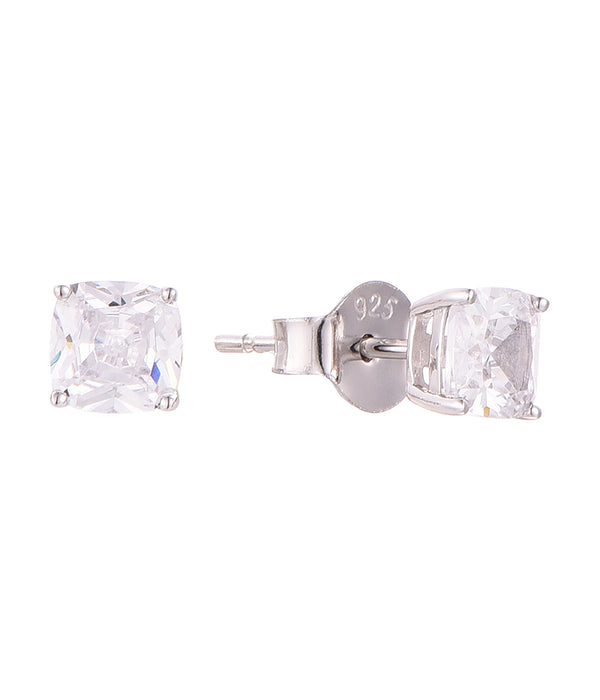 Casablanca Silver Cushion Cut Stud Earrings