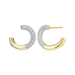 Elle Sterling Silver Yellow Gold Plated Half Circle Reversa CZ Hoop Earrings