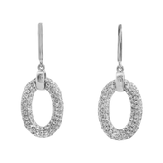 Casablanca Sterling Silver Pave Oval Drop Earrings