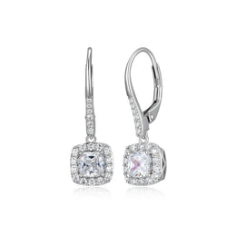 Elle Sterling Silver CZ Radiance Lever Back Drop Earrings