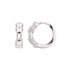 Casablanca Rhodium Plated Silver Tone CZ 3MM Huggie Hoop Earrings