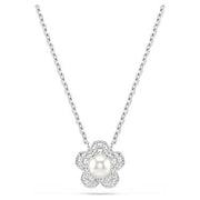 Swarovski Ariana Pearl Flower Silver Tone Crystal Necklace
