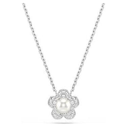 Swarovski Ariana Pearl Flower Silver Tone Crystal Necklace