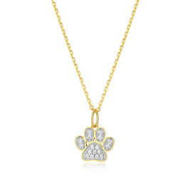 Monte Luna Yellow Gold Plated Paw Print Diamond Necklace