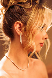 Casablanca Sterling SilverCZ Double Row Drop Earrings