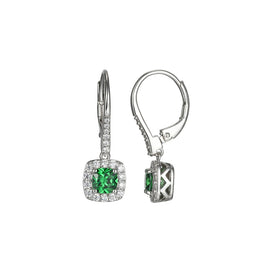 Elle Sterling Silver CZ Emerald Green Lever Back Drop Earrings