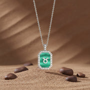 Rhodium Plated Silver Malachite Zodiac & Initial Necklace – Octagon AW24N004R