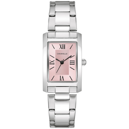 Caravelle By Bulova Women's Silver Tone Pink Face Watch