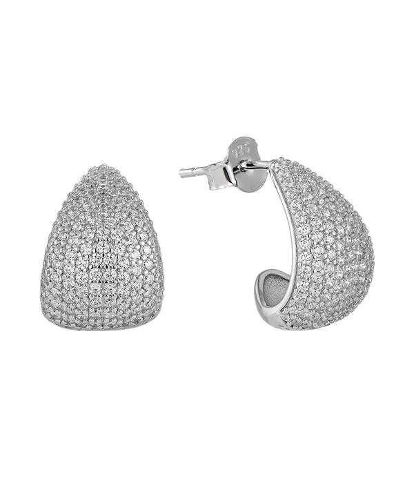Casablanca Silver Curved Pave Stud Earrings