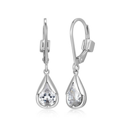Elle Sterling Silver Rhodium Plated Tulip CZ Lever Back Drop Earrings