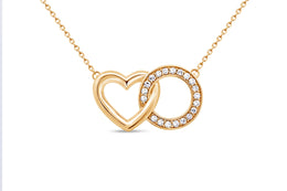 10kt Yellow Gold Heart Circle Diamond Necklace