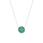 Rhodium Plated Silver Malachite Initial Necklace SS25N002R