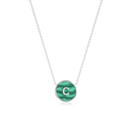 Rhodium Plated Silver Malachite Initial Necklace SS25N002R