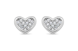 Casablanca Sterling Silver Pave Heart Stud Earrings