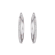 Casablanca Brass Rhodium Plated CZ Hoop Earrings