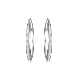 Casablanca Rhodium Plated Silver Tone CZ Hoop Earrings