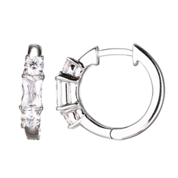 Casablanca Rhodium Plated Silver Tone Triple CZ Hoop Earrings