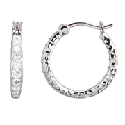 Casablanca Rhodium Plated Silver Tone CZ Hammered Hoop Earrings