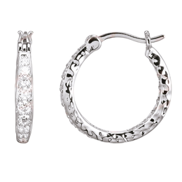 Casablanca Rhodium Plated Silver Tone CZ Hammered Hoop Earrings