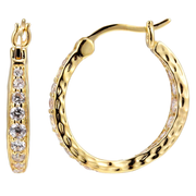 Casablanca Yellow Gold Plated CZ Hammered Hoop Earrings