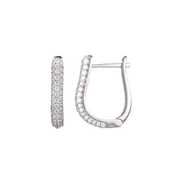 Casablanca Brass Rhodium Plated CZ Hoop Earrings