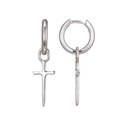Casablanca Brass Rhodium Plated Dangle Cross Hoop Earrings
