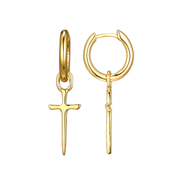 Casablanca Brass Yellow Gold Plated Dangle Cross Hoop Earrings