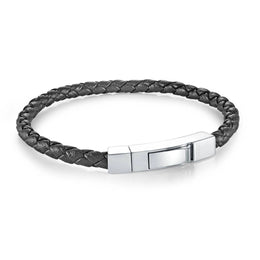 Italgem Junior Stainless Steel 4MM Black Leather Box Push Clasp 7