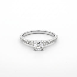 0.70CT Asscher Cut Natural Mined Diamond Solitaire Engagement Ring with Pavé Band in 14K White Gold