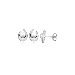 Casablanca Sterling Silver CZ Pearl Stud Earrings