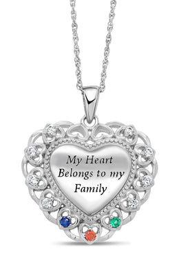 Personalized Heart Family Birthstone Necklace