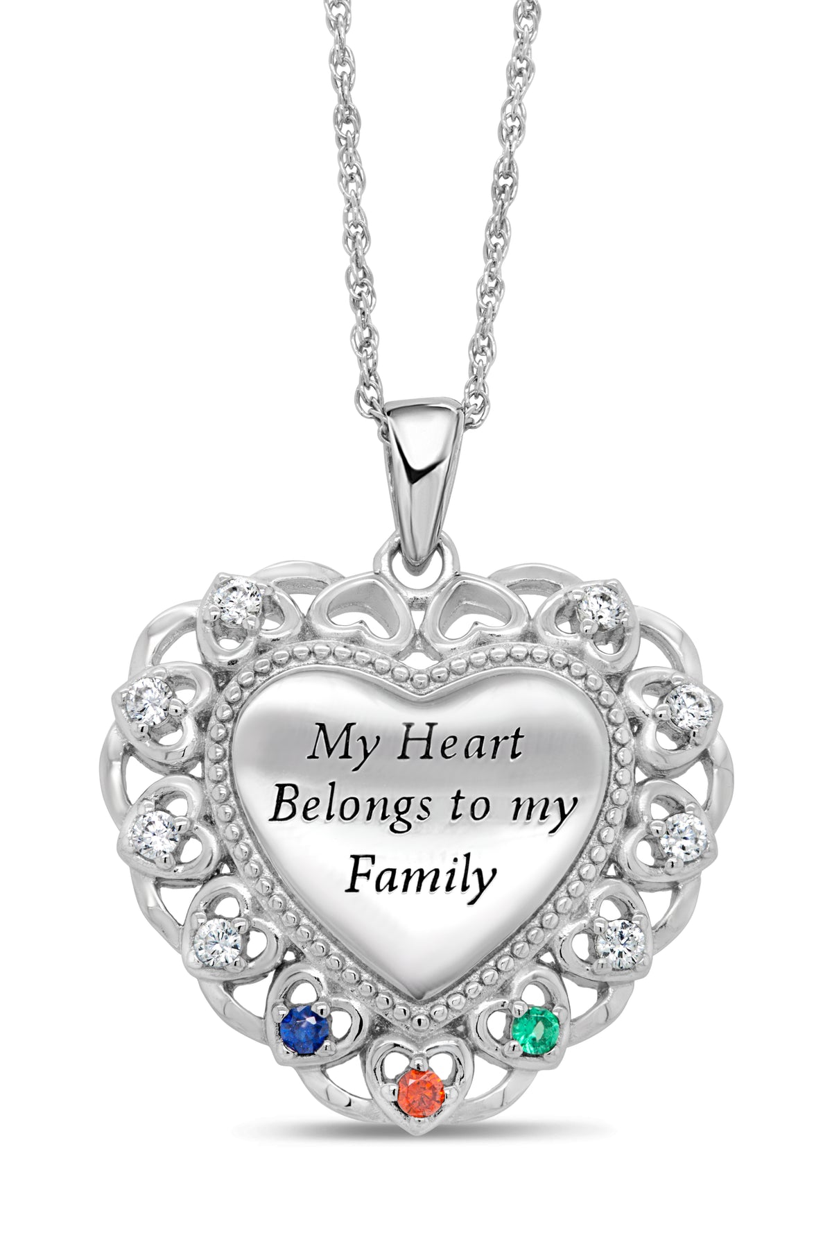 Personalized Heart Family Birthstone Necklace — Bogart's Jewellers