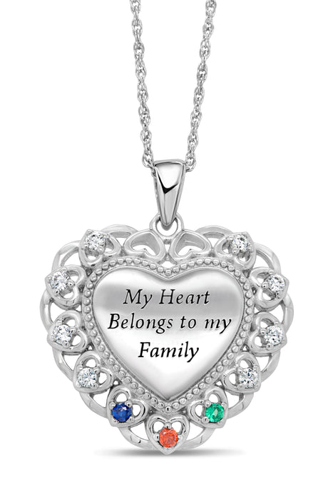 Personalized Heart Family Birthstone Necklace