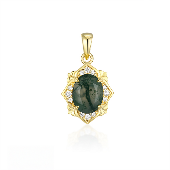 Casablanca Yellow Gold Plated Moss Agate Necklace