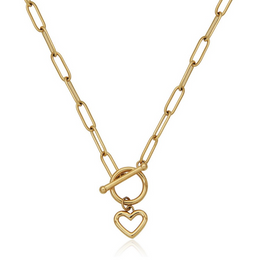 Steelx Stainless Steel Yellow Gold Tone Toggle Heart Necklace
