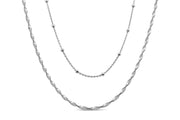 Silver Double Layer Twist And Beads Chain Necklace 19 Inch