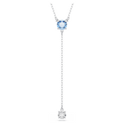 Swarovski Stilla Rhodium Plated Silver Tone Blue Crystal Y Necklace