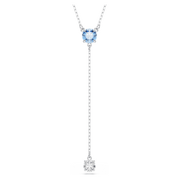 Swarovski Stilla Rhodium Plated Silver Tone Blue Crystal Y Necklace