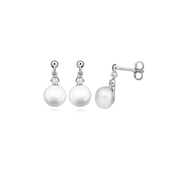 Casablanca Sterling Silver CZ Pearl Drop Stud Earrings