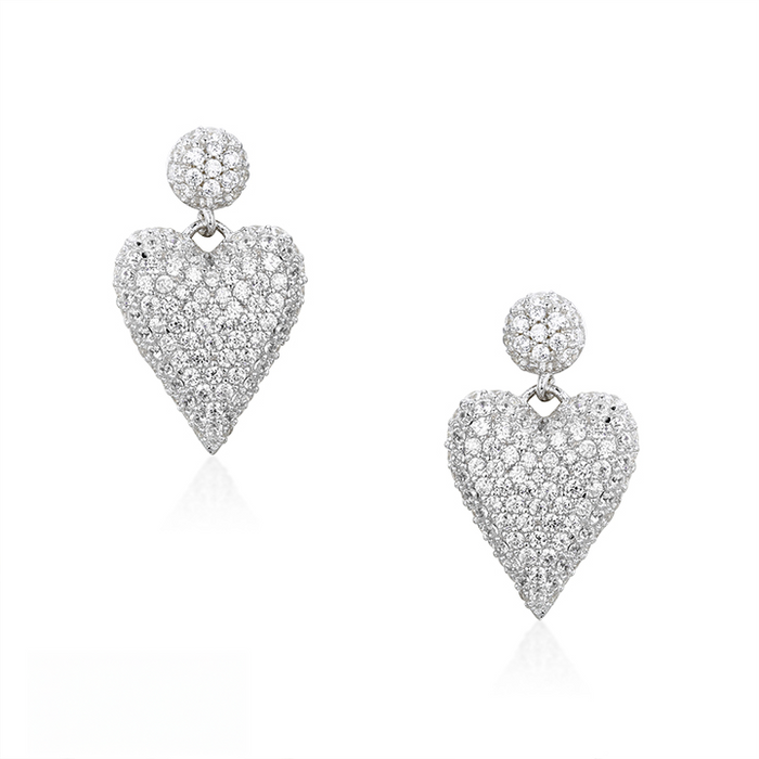 Casablanca Silver CZ Heart Earrings