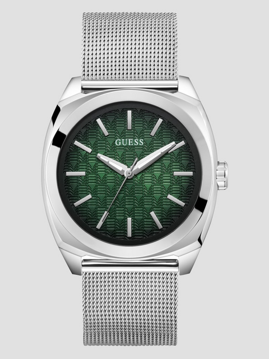 Guess Men's Silver Tone Watch: Green Dial