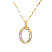 Casablanca Yellow Gold Plated CZ Pave Oval Necklace