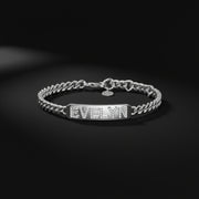 Rhodium Plated Silver Pavé Letter ID Bar Curb Chain Bracelet His & Her ID Bar AW24B001R